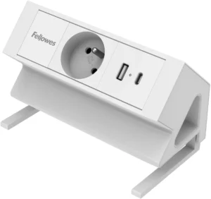 Fellowes contactdoos Power Desk, 1 stopcontact + 1 x USB-A + 1 x USB-C, wit, voor België — elektriciteit