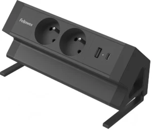 Fellowes contactdoos Power Desk 2, 2 stopcontacten + 1 x USB-A + 1 x USB-C, zwart, voor België — elektriciteit