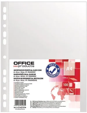 OFFICE products geperforeerde showtas, A4, 60 micron, glashelder, pak van 100 stuks