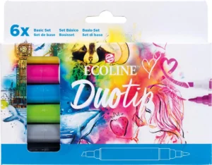 Talens Ecoline Duotip Brush pen, etui van 6 stuks, basis — speciale stiften