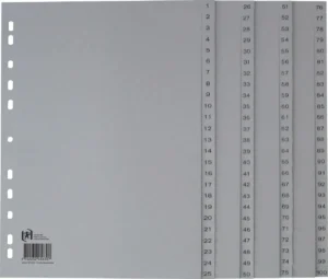 Oxford tabbladen, A4, uit PP, 11-gaatsperforatie, 100 genummerde tabs, grijs — numerieke tabbladen