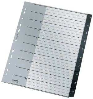 Leitz Recycle tabbladen, ft A4, 11-gaatsperforatie, PP, zwart, 1-10 — numerieke tabbladen