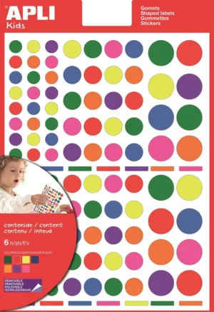 Apli Kids verwijderbare stickers, cirkel, blister met 624 stuks in geassorteerde kleuren en groottes — fantasiesticker