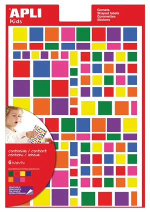 Apli Kids verwijderbare stickers, vierkant, blister met 756 stuks in geassorteerde kleuren en groottes — fantasiesticker