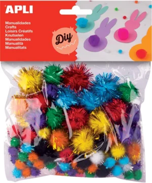 Apli pompons, zakje met 78 stuks in geassorteerde glitter kleuren — knutsel- en decoratiemateriaal