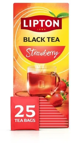 Lipton thee Feel Good Selection, Zwarte thee aardbei, doos van 25 zakjes — drank en eetwaren