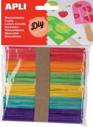 Apli gekleurde houten sticks, blister met 50 stuks — knutsel- en decoratiemateriaal
