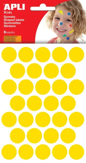 Apli Kids stickers, cirkel diameter 20 mm, blister met 180 stuks, geel — fantasiesticker