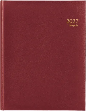Brepols Timing Lima agenda 2027 in bordeaux, gebonden kantooragenda van 17,2 × 22 cm