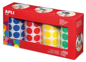 Apli Kids stickers XL cirkels, diameter 20 mm, doos met 4 rollen in 4 kleuren — fantasiesticker