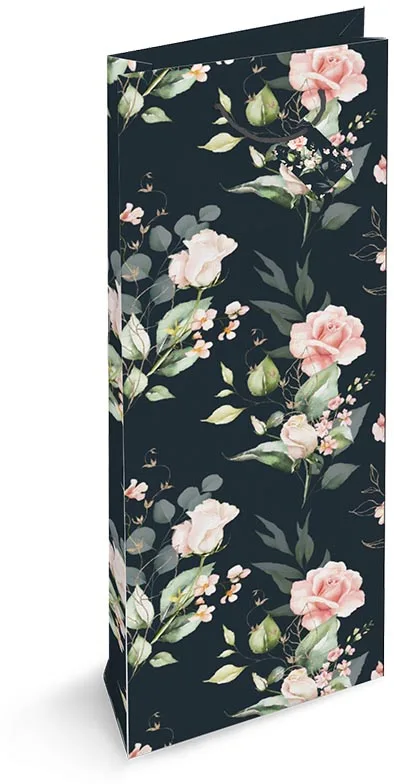 Zwarte geschenkzak Spirit Of Roses voor een fles met roze rozenmotief