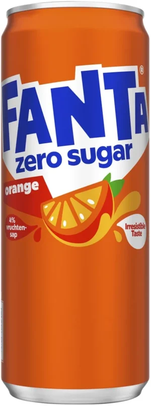 Fanta Orange Zero frisdrank, sleek blik van 33 cl, pak van 24 stuks — drank en eetwaren