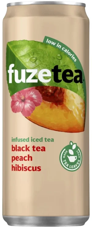 Fuze Tea frisdrank, niet-bruisend, sleek blik van 33 cl, pak van 24 stuks, perzik hibiscus — drank en eetwaren