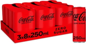 Coca-Cola Zero frisdrank, sleek blik van 25 cl, pak van 24 stuks — drank en eetwaren