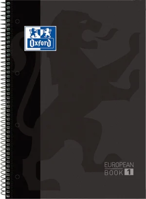 Oxford School Classic Europeanbook spiraalblok, ft A4+, 160 bladzijden, geruit 5 mm, zwart — collegeblok