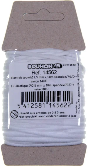 Bouhon elastiek touw, nylon, ft 2,5 mm x 10 m, op blister — knutsel- en decoratiemateriaal
