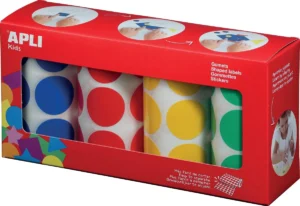 Apli Kids stickers XL cirkels, diameter 33 mm, doos met 4 rollen in 4 kleuren — fantasiesticker