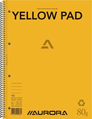 Aurora Yellow Pad collegeblok, ft A4, 160 bladzijden, gerecycleerd papier, gelijnd — spiraalschrift