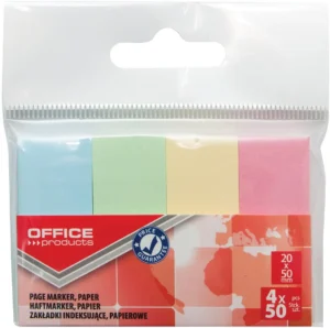 OFFICE products index, 20 x 50 mm, ophangzakje van 4 x 50 tabs, geassorteerde pastelkleuren — tabs - markeren