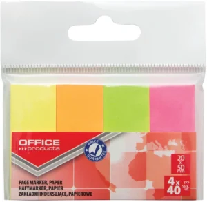 OFFICE products index, 20 x 50 mm, ophangzakje van 4 x 40 tabs, geassorteerde neonkleuren — tabs - markeren