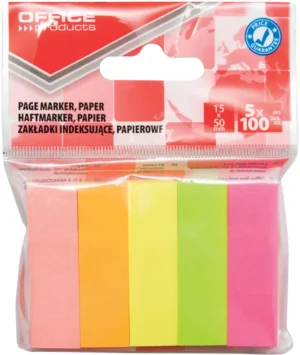 OFFICE products index, 15 x 50 mm, ophangzakje van 5 x 100 tabs, geassorteerde kleuren — tabs - markeren