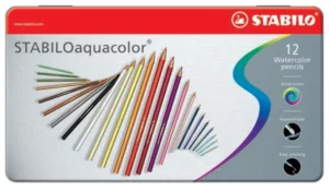 STABILOaquacolor kleurpotlood, metalen doos van 12 stuks in geassorteerde kleuren — aquarelpotlood