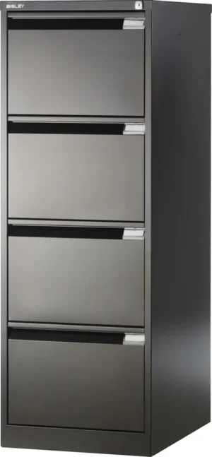 Bisley hangmappenkast, ft 132,1 x 47 x 62,2 cm (h x b x d), 4 laden, zwart