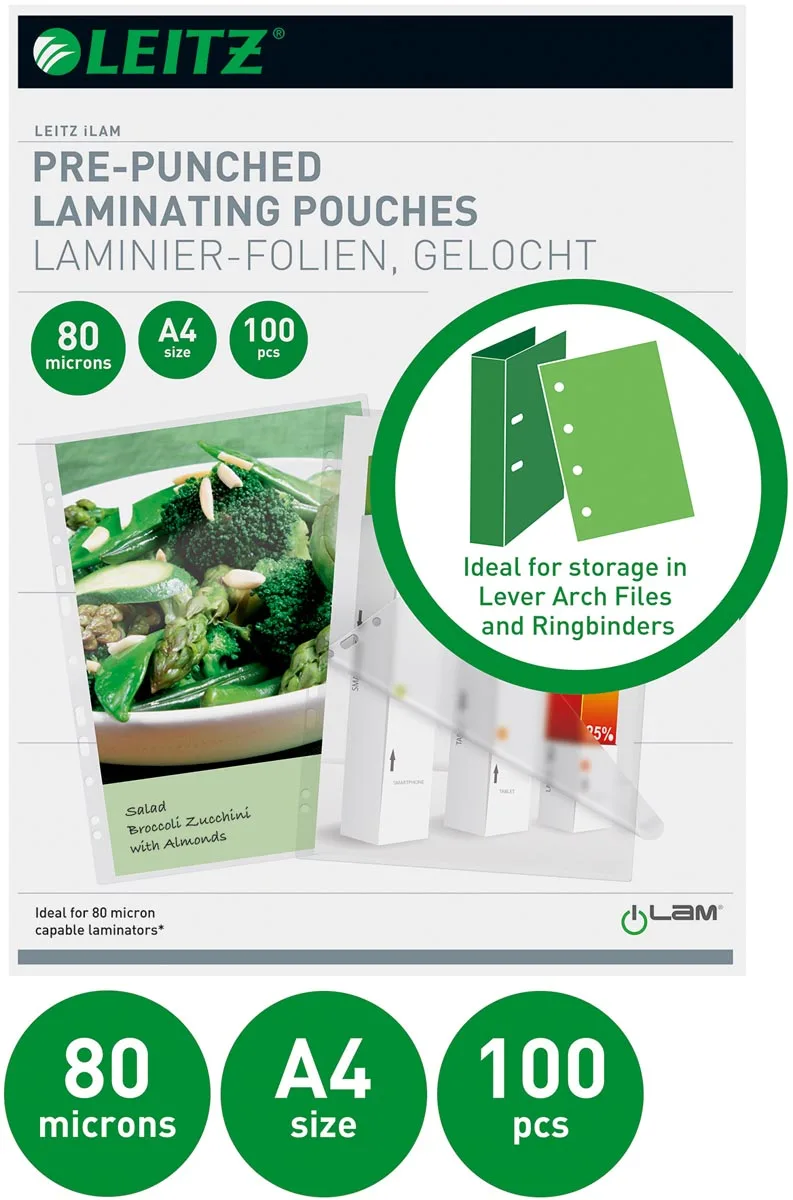 Leitz iLAM lamineerhoes ft A4, 160 micron (2 x 80 micron), geperforeerd, pak van 100 stuks — detail 2