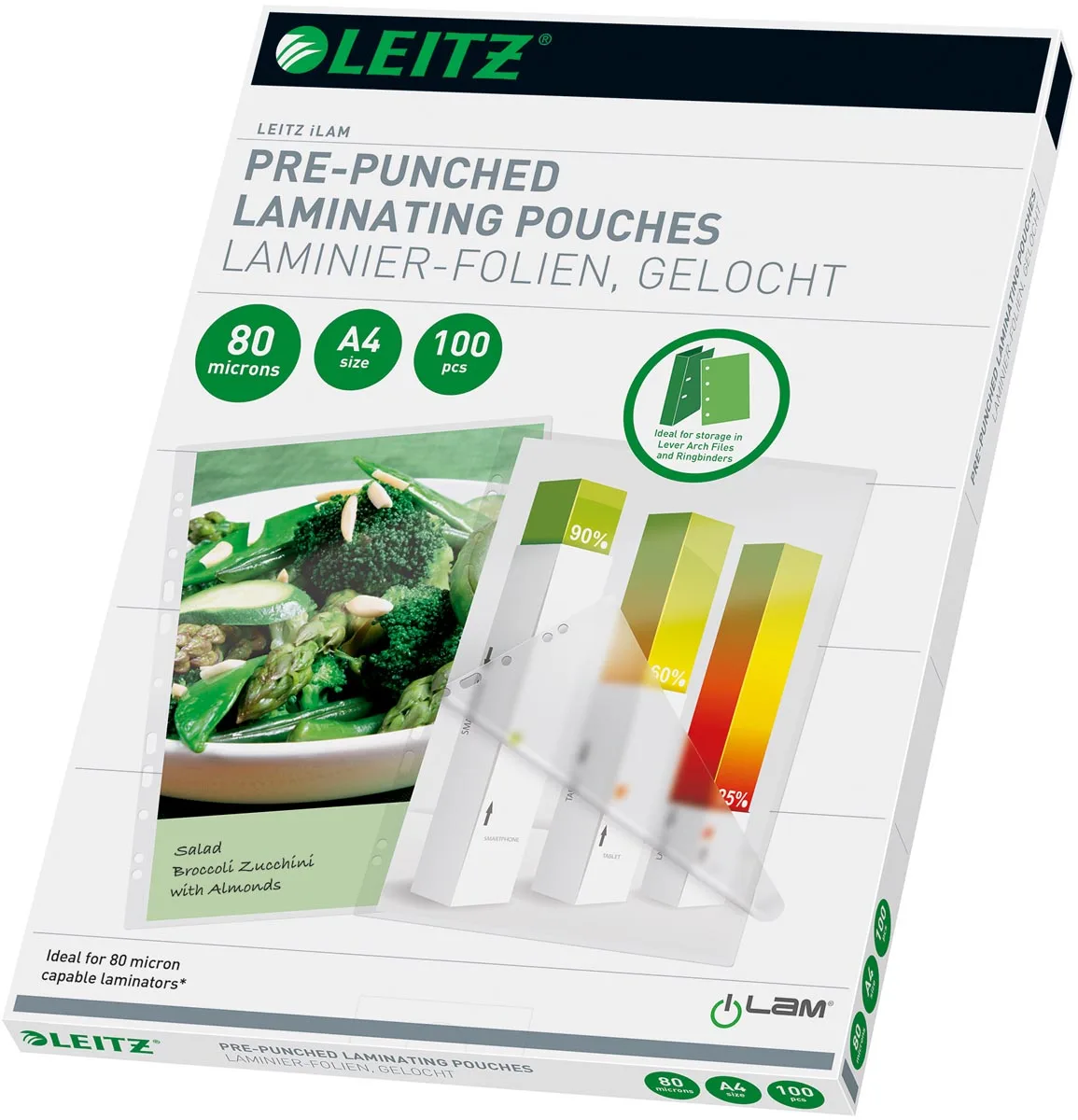 Leitz iLAM lamineerhoes ft A4, 160 micron (2 x 80 micron), geperforeerd, pak van 100 stuks — toebehoren voor lamineermachines