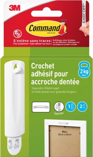 Command fotolijststrip voor haak met zaagtanden, draagvermogen 2 kg, wit, blisterverpakking — montagemateriaal