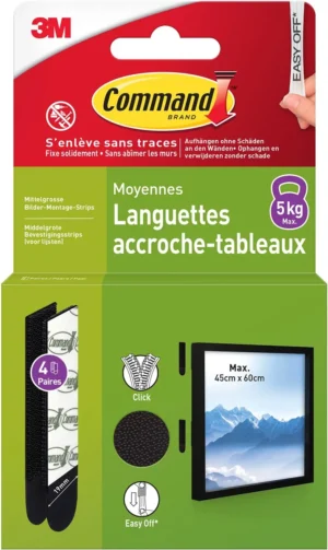 Command fotolijststrip, medium, draagvermogen 5 kg, zwart, blister van 8 stuks — montagemateriaal