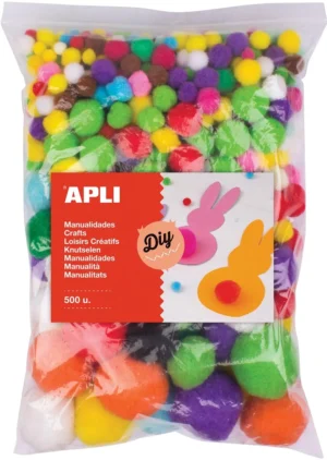 Apli pompons, zakje met 500 stuks in geassorteerde kleuren — knutsel- en decoratiemateriaal