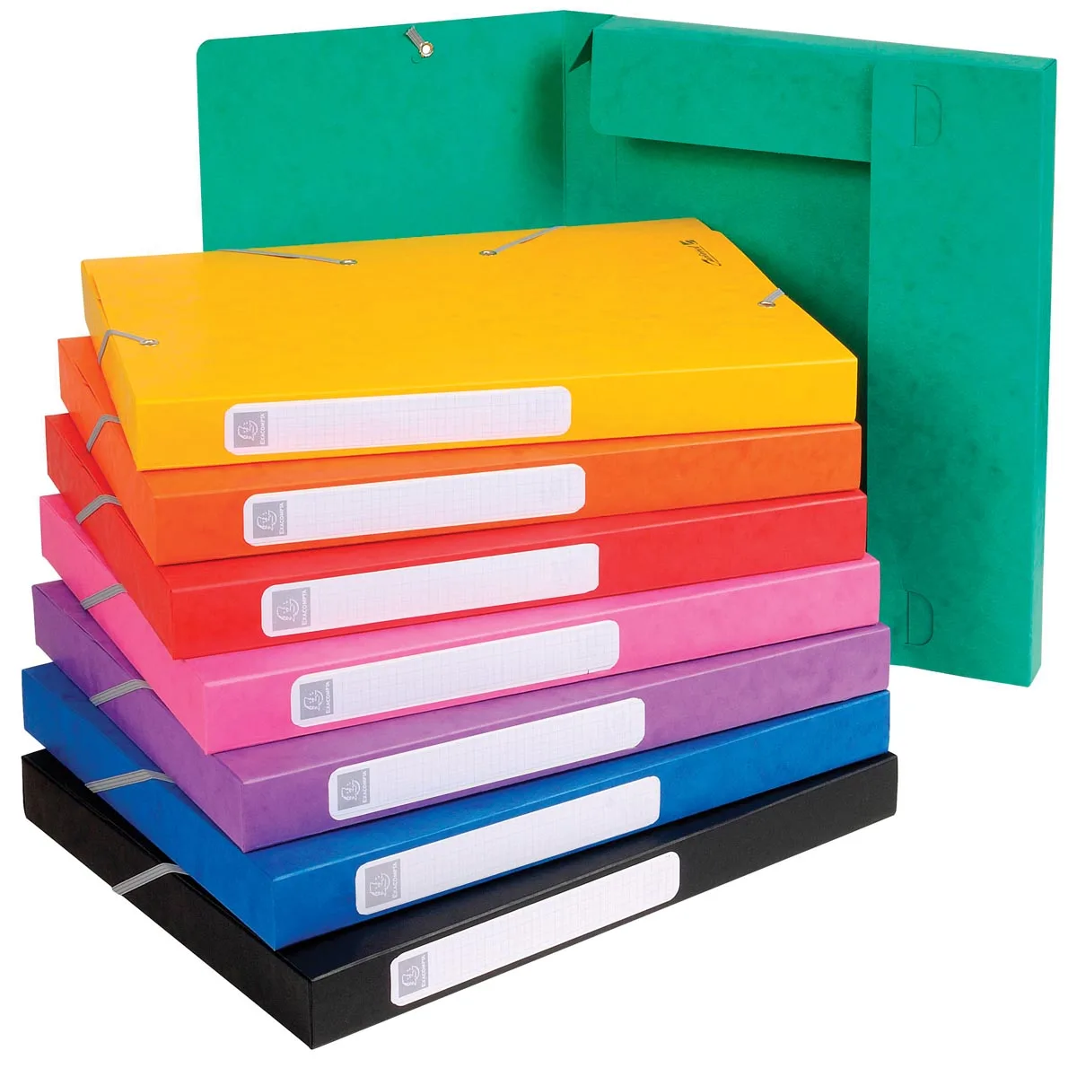 Exacompta Elastobox Cartobox rug van 2,5 cm, geassorteerde kleuren: groen, blauw, geel, rood, oranje, ... — elastoboxen uit karton