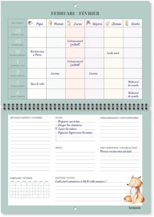 Brepols gezinskalender weekoverzicht, Franstalig, 2027 — detail 2