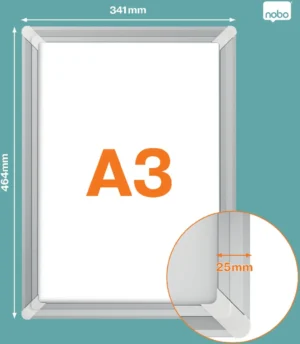Nobo Premium Plus clicklijst A3 in zilver aluminium met versterkende hoekkappen