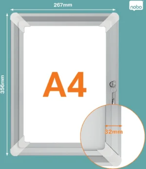 Nobo clicklijst Premium Plus A4 in zilver aluminium met afsluitbare scharnierende deur