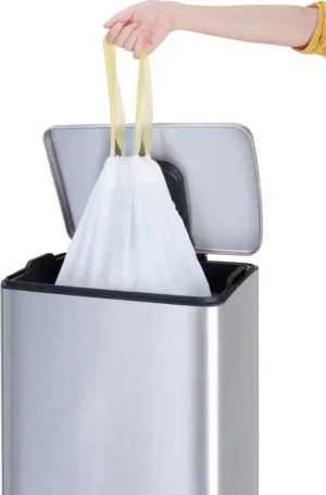 Eko vuilniszakken met trekbandsluiting, 10-15 liter, wit, 1 rol, 20 zakken — detail 2