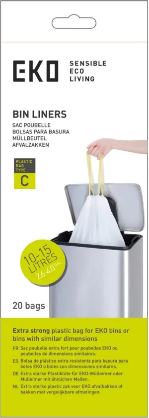 Eko vuilniszakken met trekbandsluiting, 10-15 liter, wit, 1 rol, 20 zakken — toebehoren voor vuilnisbakken