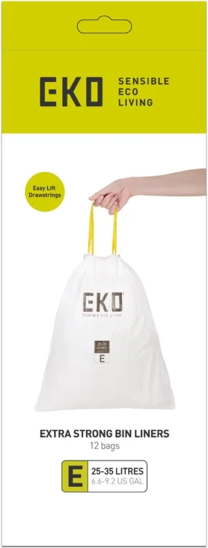 Eko vuilniszakken met trekbandsluiting, 25-35 liter, wit, 1 rol, 12 zakken — toebehoren voor vuilnisbakken