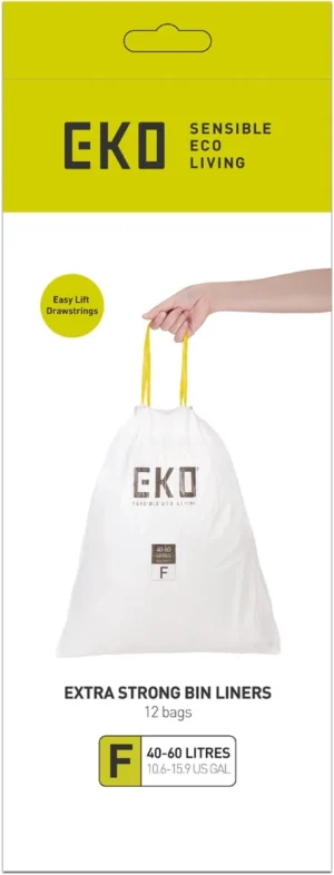 Eko vuilniszakken met trekbandsluiting, 40-60 liter, wit, 1 rol, 12 zakken — toebehoren voor vuilnisbakken