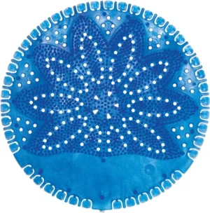 Blauwe ronde VividAir urinoirmat Ocean Breeze met een diameter van 17 cm