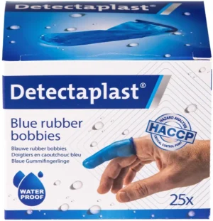 Detectaplast vingerbobs, rubber, latexvrij, blauw, pak van 25 stuks — ehbo-artikel