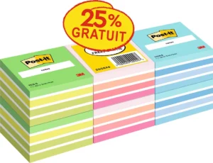 Post-it Notes kubus, 450 vel, ft 76 x 76 mm, promopak van 6 kubussen in geassorteerde kleuren — detail 2