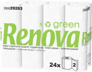 Renova Green toiletpapier, 2-laags, 130 vellen, pak van 96 rollen — toiletpapier en dispensers