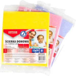 OFFICE products huishouddoekjes, universeel, 32 x 38 cm, geassorteerde kleuren, pak van 3 stuks — schoonmaakbenodigdheden