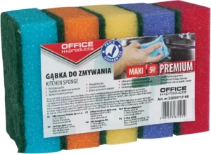 OFFICE products schuurspons, 6,2 x 9,6 cm, pak van 5 stuks in geassorteerde kleuren — schoonmaakbenodigdheden