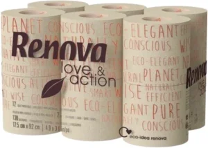 Renova Love & Action toiletpapier, 2-laags, 130 vel, pak van 108 rollen — toiletpapier en dispensers