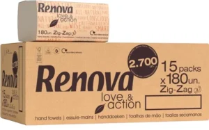 Renova Love & Action papieren handdoeken in Z-vouw, lichtblauw, pak van 15 stuks