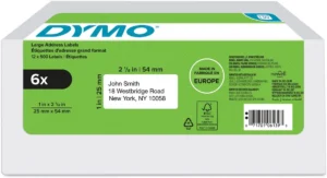 Dymo etiketten LabelWriter ft 25 x 54 mm, wit, doos van 6 x 500 etiketten — tapes en etiketten