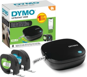 Display Dymo: 10 x LetraTag 200B promopack + 10 x LetraTag 100H + 40 x tape (20 x papier en 20 x plastic) — beletteringsysteem